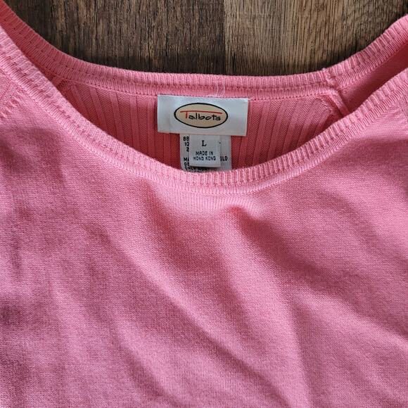 Talbots Womens L Short Sleeve Pink Orange Salmon Ribbed Sweater Shirt Summer Top - Picture 7 of 12